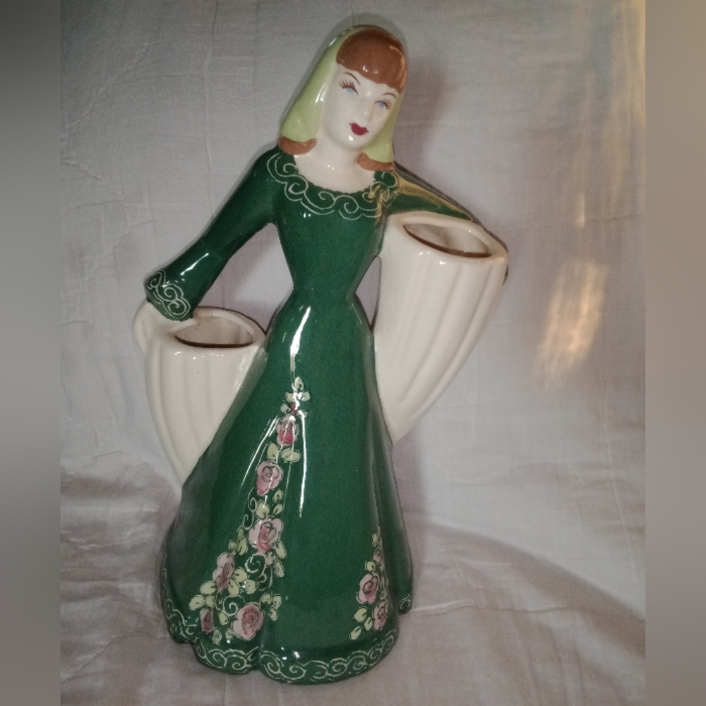 Vintage Weil Ware Pottery Pioneer Woman Double Vase Planter 1940s